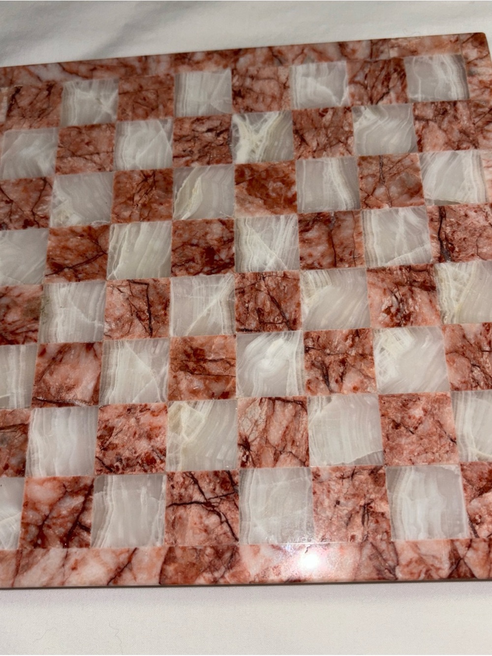 Pink Marble & White Onyx Chess Board 7.5”x7.5”